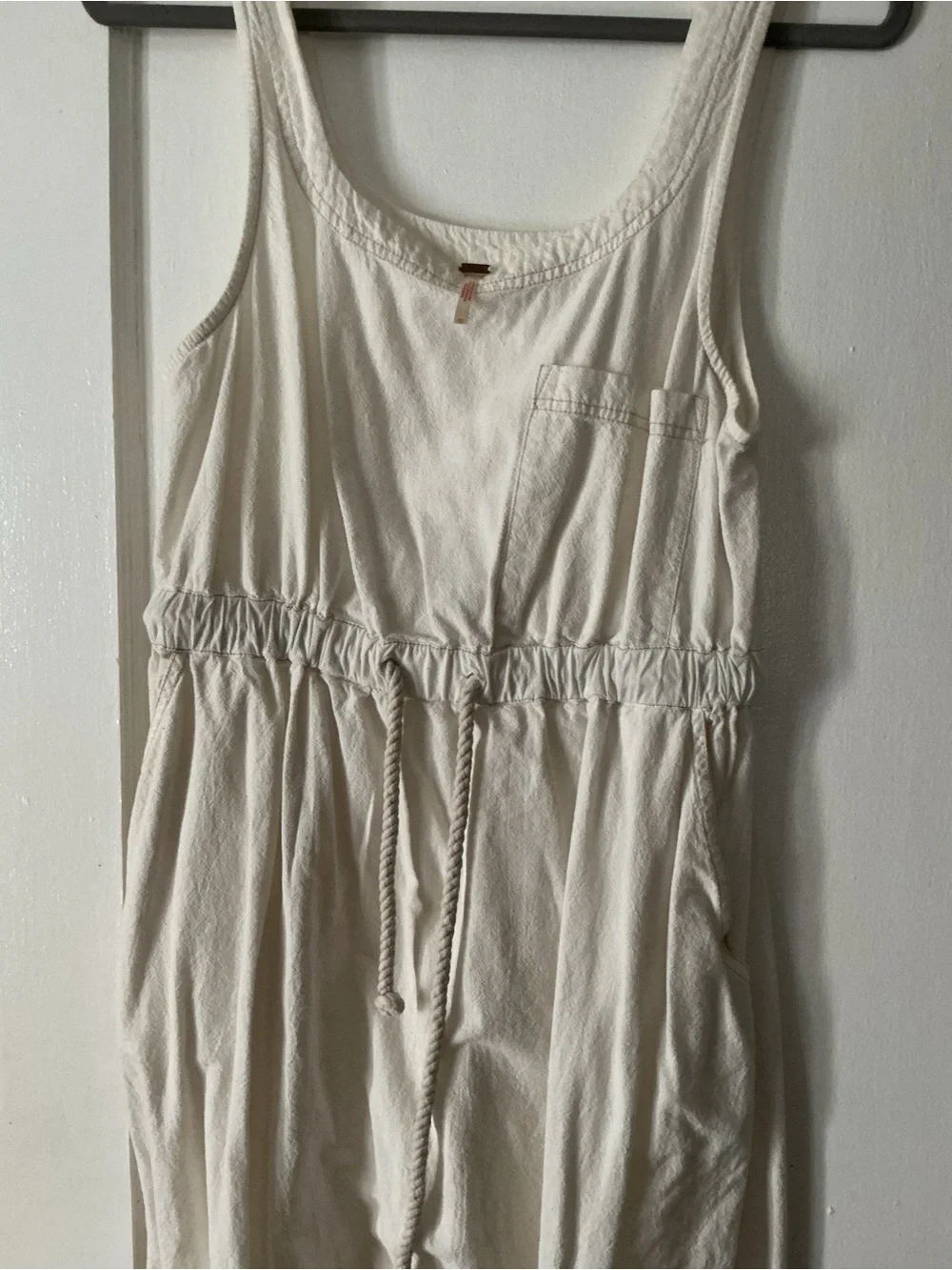 Free People Cream Sleeveless Drawstring Jumpsuit